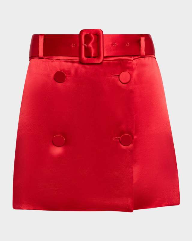Belted Satin Mini Skirt